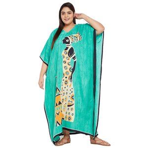 Women Plus Size Fit & Flare Tribal Printed Turquoise Kaftan Dress by Gypsie Blu
